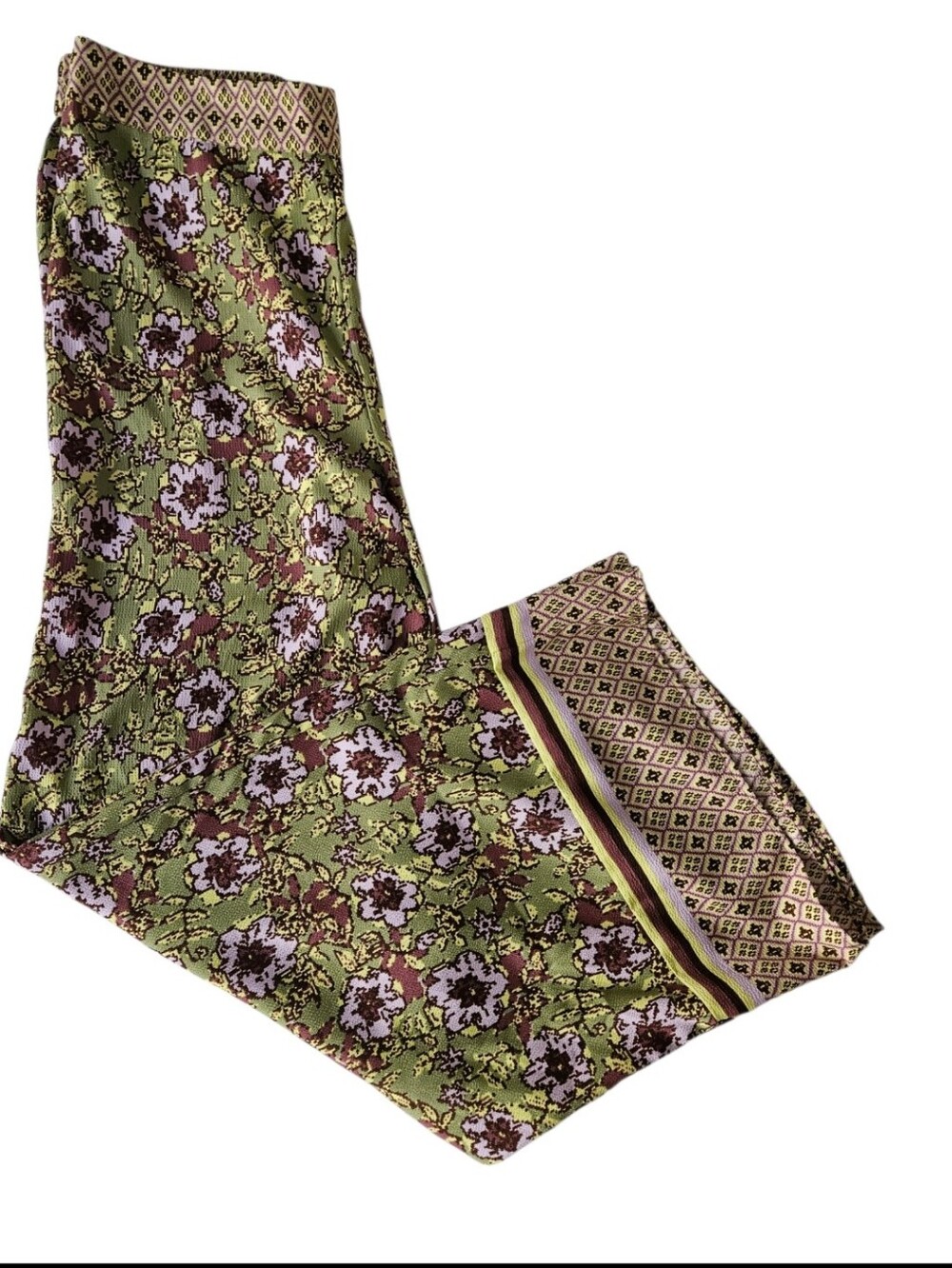 CUPCAKES & CASHMERE Wide Leg Palazzo Geometric Border Floral Print Pants | SZ M